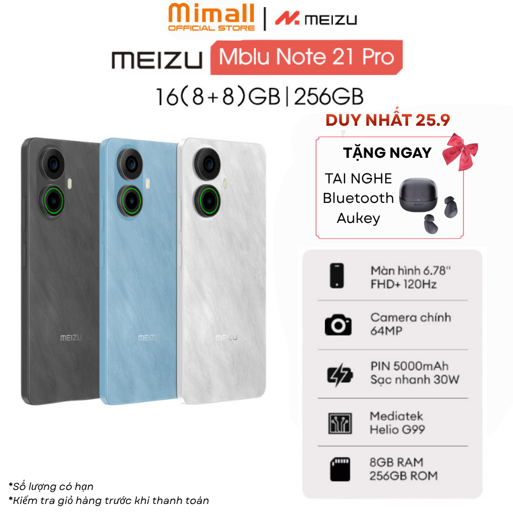 Điện Thoại Meizu Mblu Note 21 Pro 16(8+8)GB/256GB | Helio G99 | 6.78" 120Hz FHD+ | Hàng Chính Hãng