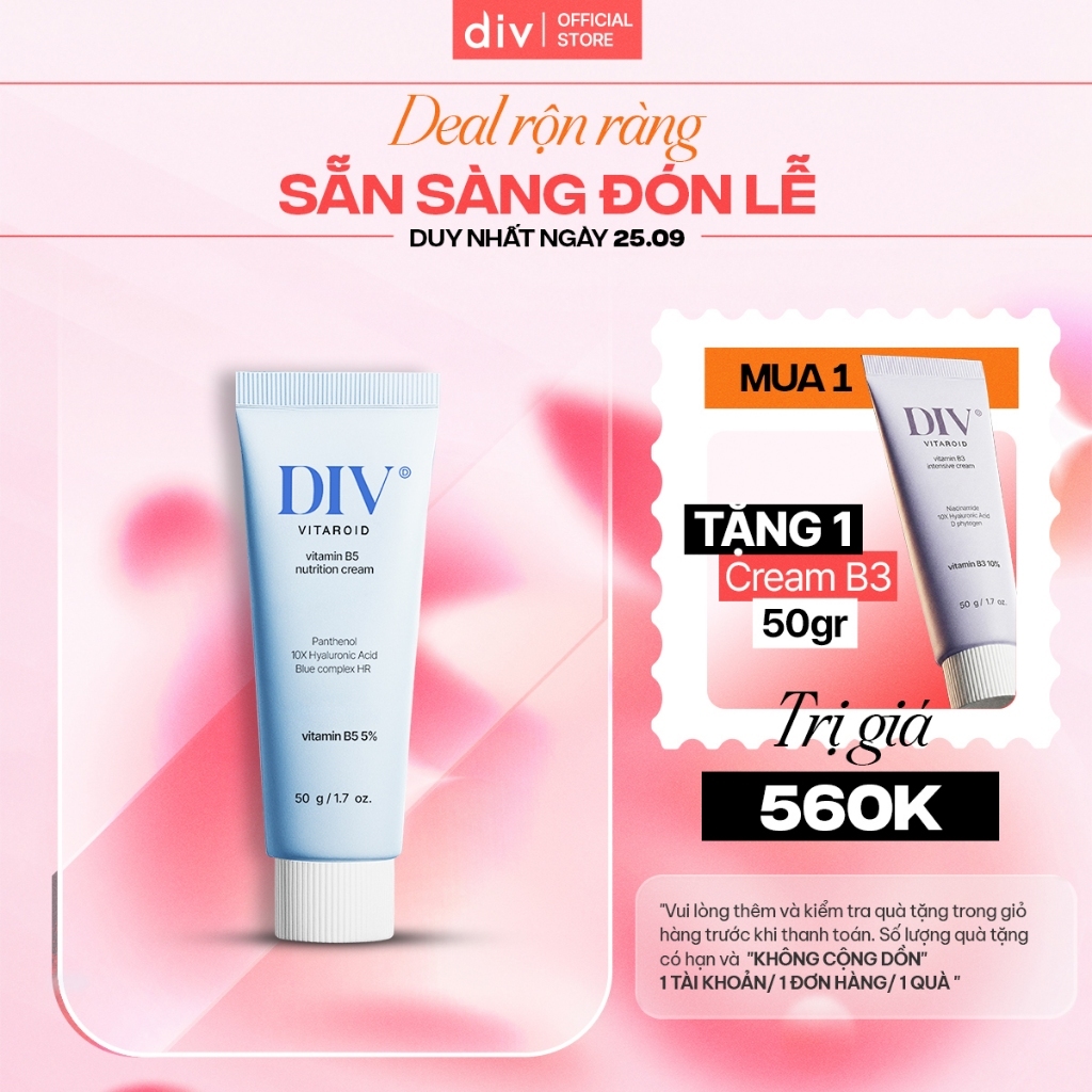 [DIV VN] Kem Dưỡng Ẩm DIV Vitamin B5 Hỗ Trợ Làm Dịu Giữ Ẩm Và Tăng Cường Hàng Rào Bảo Vệ Da Với 5% Panthenol 50gram