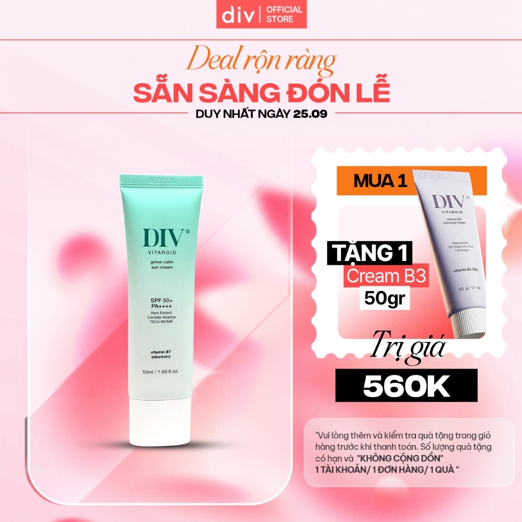 [DIV VN] Kem Chống Nắng DIV Vitaroid Green Calm Sun Cream Hỗ Trợ Dưỡng Ẩm, Làm Dịu Dành Cho Da Nhạy Cảm 50ml