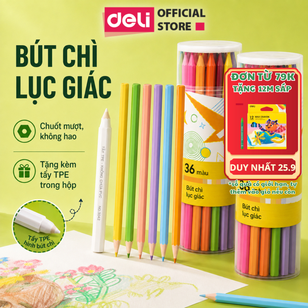 [🔥TẶNG TẨY TPE+12M SÁP] Bút Chì Màu Gốc Dầu Dạng Cốc 48 Màu Sắc Tươi Sáng, Chì Màu Xóa Được, An Toàn Học Sinh