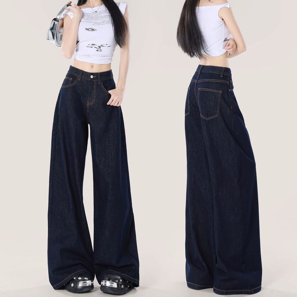 Quần Jean Nữ Suông Ống Rộng 28CM Cạp Cao Chỉ Nổi BeU Quần Bò Ống Suông Rộng Lưng cao HOTTREND Dễ Phối Đồ Siêu Hack Dáng