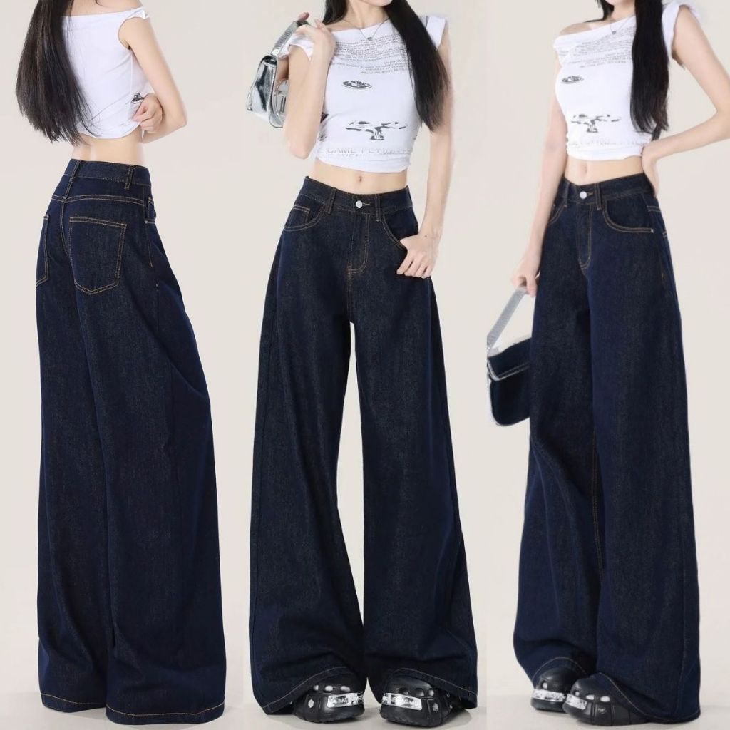 Quần Jean Nữ Suông Ống Rộng 28CM Cạp Cao Chỉ Nổi BeU Quần Bò Ống Suông Rộng Lưng cao HOTTREND Dễ Phối Đồ Siêu Hack Dáng