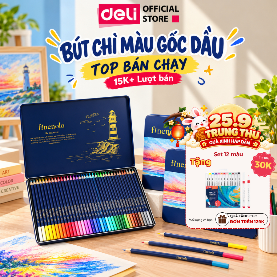 Bút Chì Màu Gốc Dầu DELI Màu Chì Gốc Dầu Vẽ Chuyên Nghiệp Lượng Dầu Cao Lõi 4mm Tô Mịn Thân gỗ Basswood
