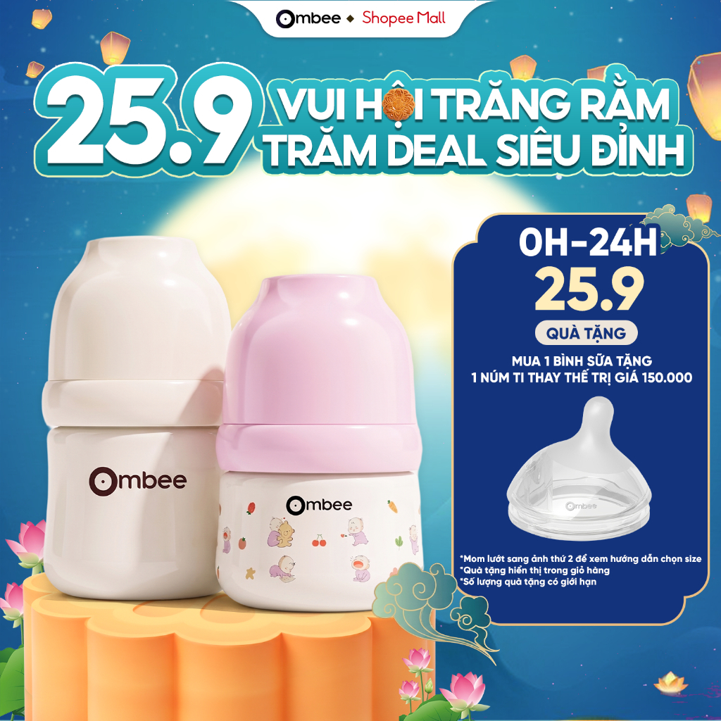 [TẶNG NÚM THAY THẾ] Bình Sữa Ombee Chất Liệu PPSU Cổ Rộng Chống Sặc Chống Đầy Hơi Núm Ti Mềm