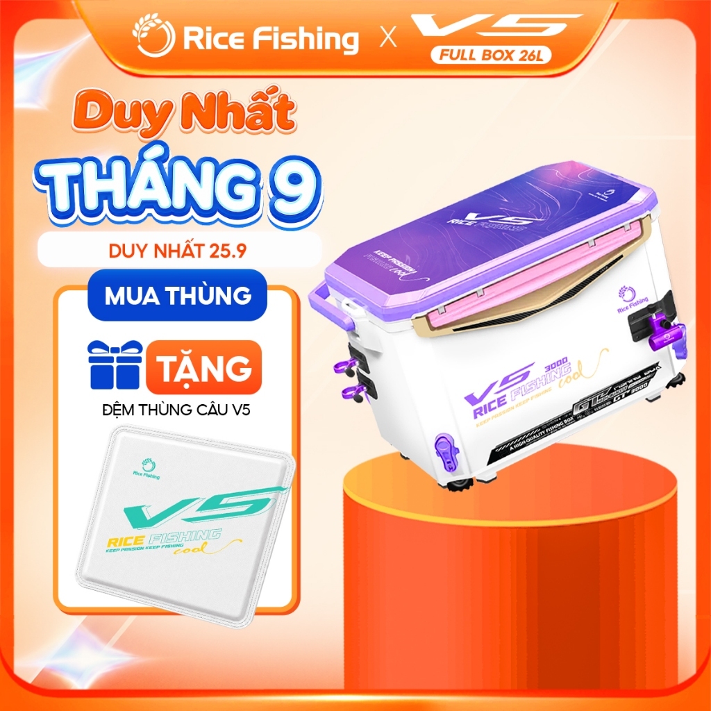 Thùng câu đài V5 Rice Fishing chân địa hình dung tích 30L phiên bản mới KK-62