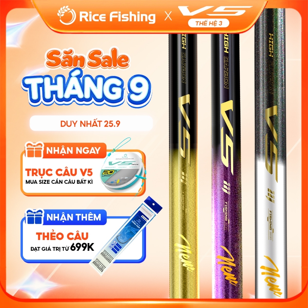 Cần câu đài V5 Thế hệ 3 Rice Fishing Carbon 30T & 40T Nâng cấp phiên bản mới 2025