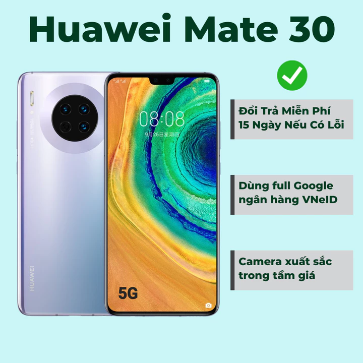 Hàng Cũ - Điện Thoại Huawei Mate 30 5Gàn OLED phẳng Chip Kirin 990 5G