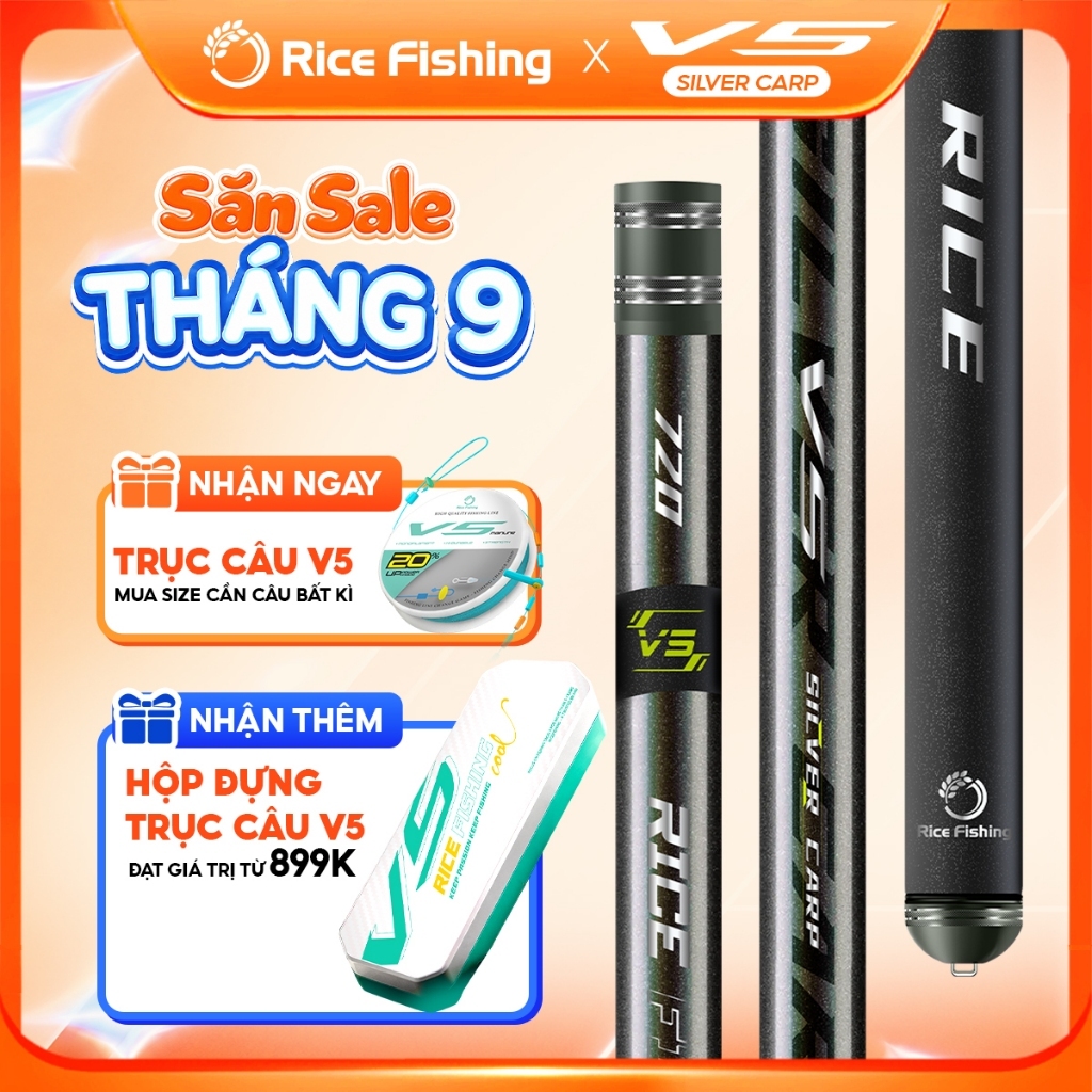 Cần câu đài V5 SILVER CARP RiceFishing chất liệu carbon cao cấp chuyên câu cá chép, cá mè CC-34