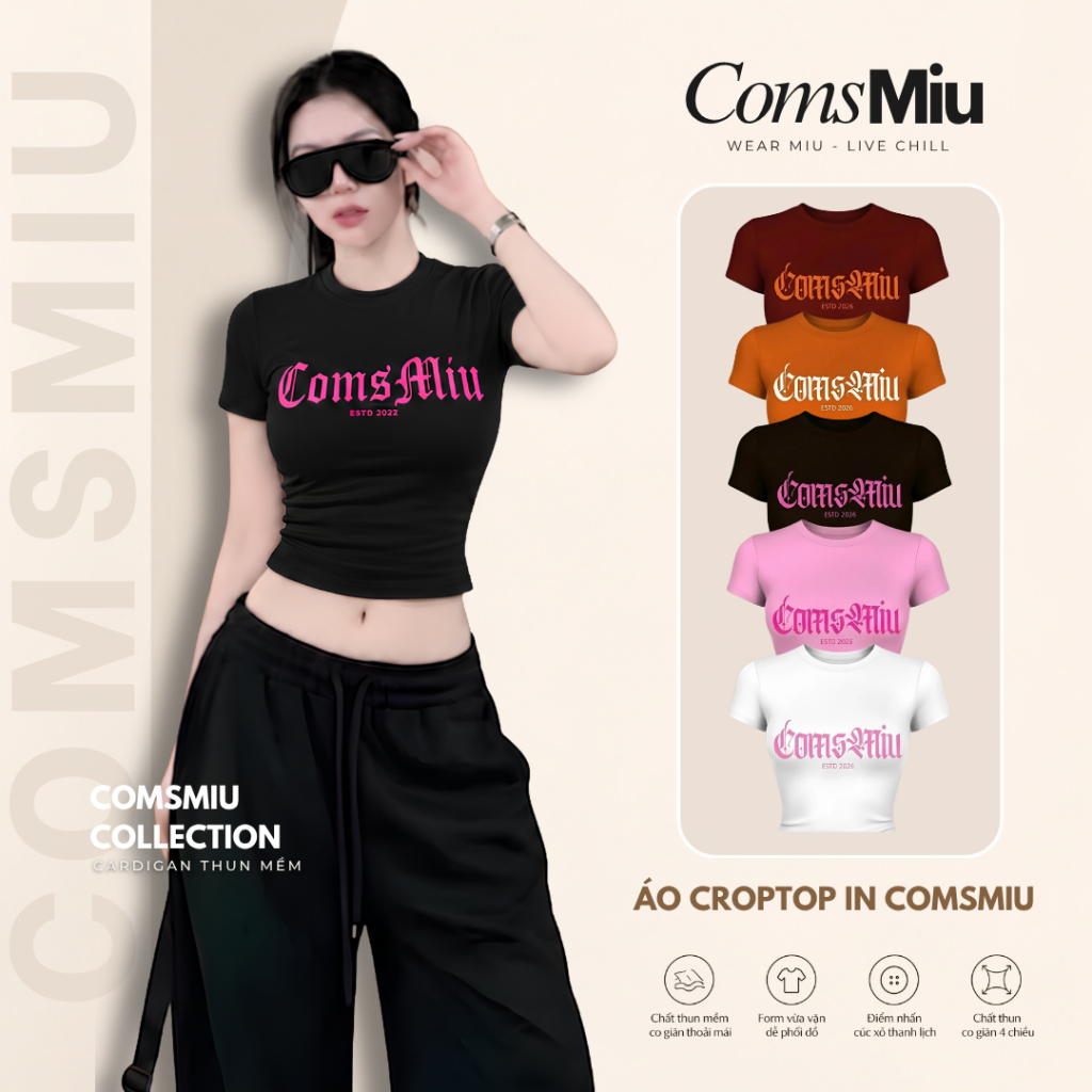 Áo Thun Nữ Croptop ComsMiu Ôm Body Năng Động, Vải Cotton Mềm Mại, Ôm Dáng Cá Tính MIU86