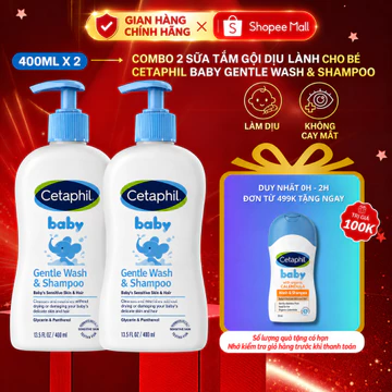 Combo 2 Sữa tắm gội dịu lành cho bé Cetaphil Baby Gentle Wash & Shampoo 400ml/chai