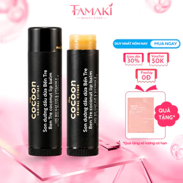 Son Dưỡng Môi Dầu Dừa Bến Tre Cocoon (5g) Dưỡng ẩm môi và, Loại bỏ tế bào chết cho môi hồng hào