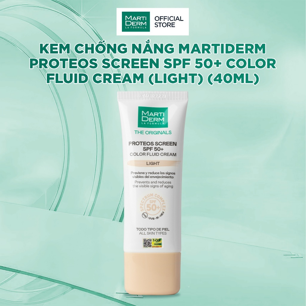 Kem Chống Nắng MartiDerm Proteos Screen SPF 50+ Color Fluid Cream (Light) 40ml