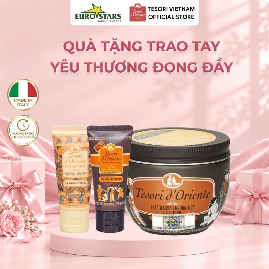 Kem Dưỡng Thể Nước Hoa Tesori d'Oriente 300ml/Set 6 tuýp 20ml Nhập Khẩu Chính Hãng Ý - Dưỡng Ẩm Mịn Da, Lưu Hương Đến 8H