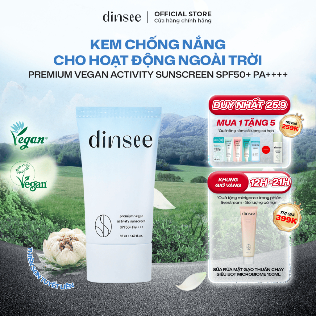 Kem Chống Nắng Cho Hoạt Động Ngoài Trời Dinsee Premium Vegan Activity Sunscreen  SPF50+ PA++++ (50ml)