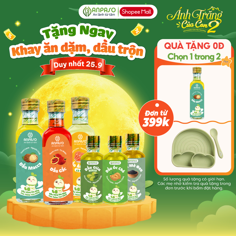 Dầu Ăn Dặm Cho Bé Anpaso - Set 3 dầu Oliu, Óc Chó, Cá Hồi 50ml, 100ml, 150ml - Dầu Chiên Xào 100ml