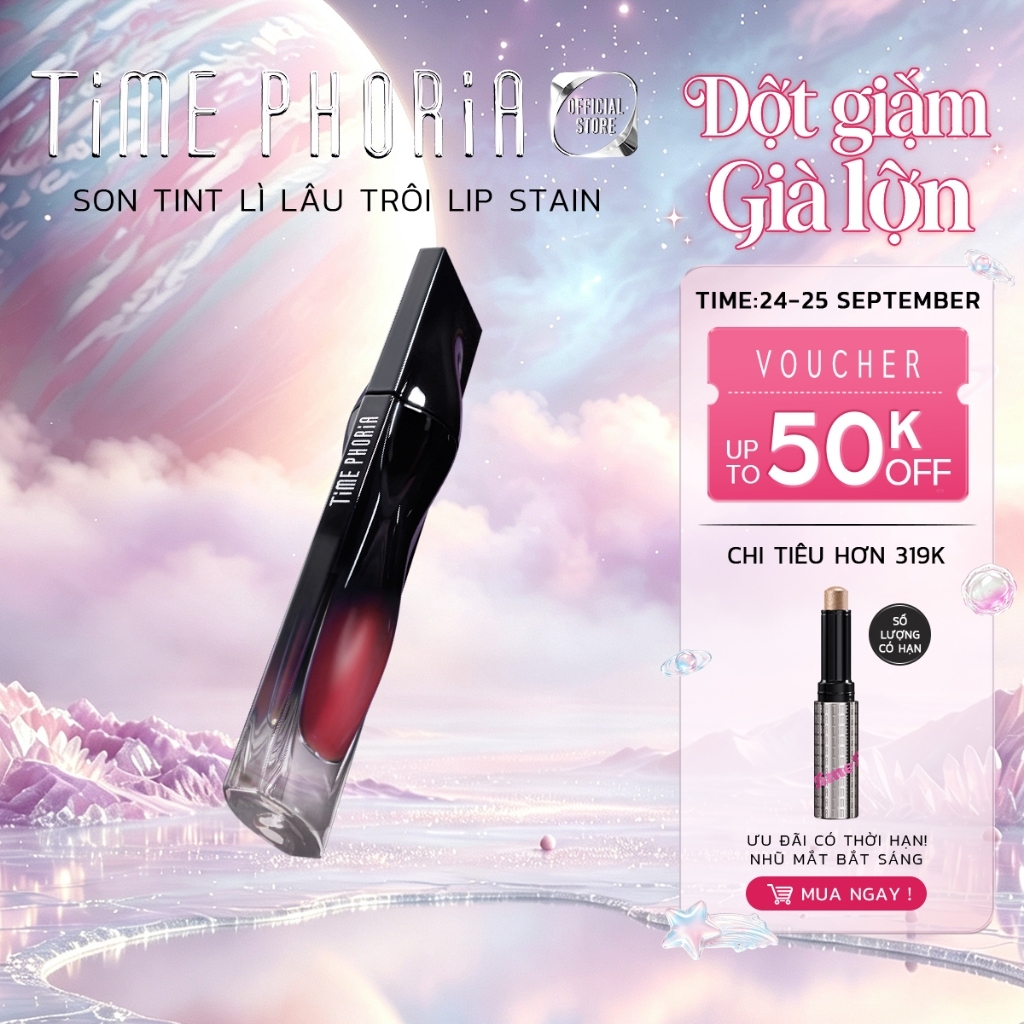 [tlinh choice]Son tint lì lâu trôi TIMEPHORIA STELLAR DUST LIP STAIN bóng mượt, bền màu không lem không dính cốc 5ML