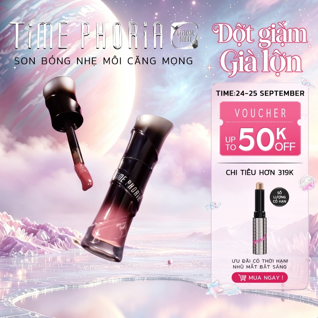 Son bóng nhẹ môi căng mọng Time Phoria Lip Gloss giữ ẩm tốt bóng mướt lên màu chuẩn tự nhiên