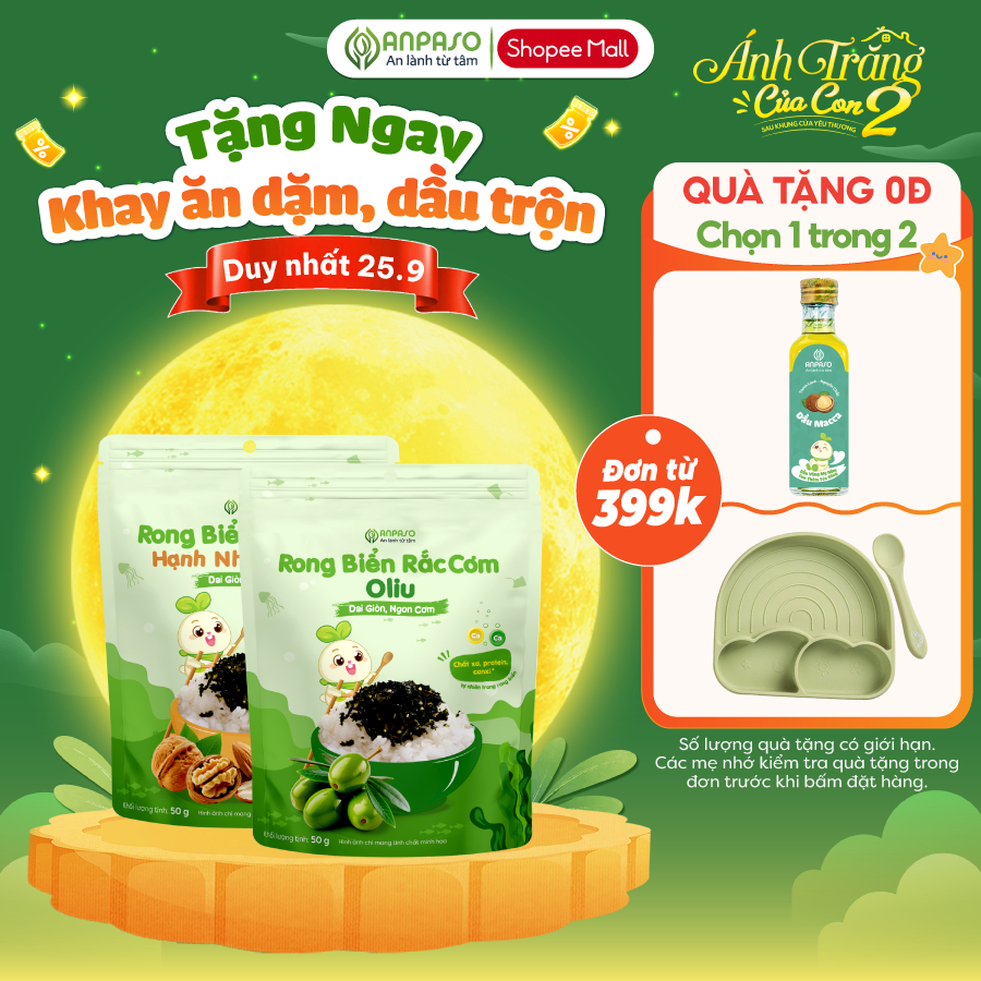 Rong biển rắc cơm Anpaso 50g - Rong biển vụn ăn liền, trộn cơm cho bé vị Oliu và Hạnh nhân óc chó