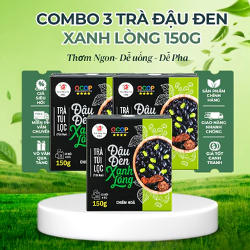 Combo 3 Hộp Trà Đậu Đen Xanh Lòng 150g Trúc Hồng Trà 1982, Trà Đen Túi Lọc Chuẩn OCOP Thơm Ngon Dễ Uống
