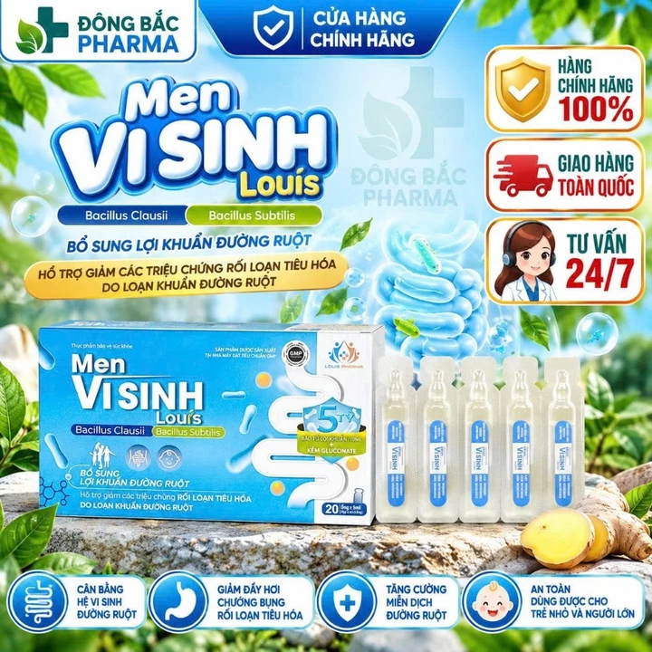 MEN VI SINH LOUIS BỔ SUNG LỢI KHUẨN ĐƯỜNG RUỘT, GIẢM RỐI LOẠN TIÊU HOÁ DO RỐI LOẠN KHUẨN ĐƯỜNG RUỘT HỘP 21ỐNG