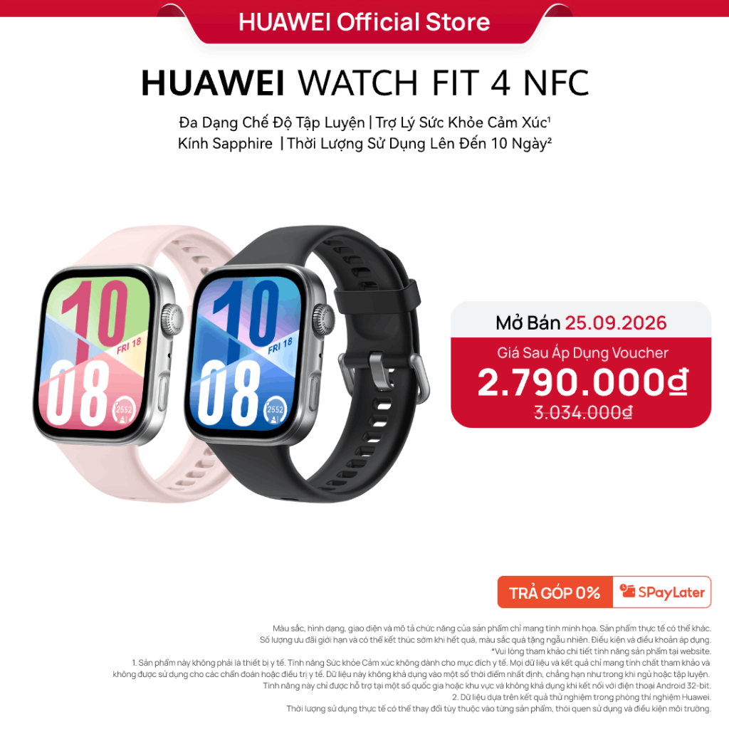 Đồng Hồ Thông Minh HUAWEI WATCH FIT 4 NFC| Đa Dạng Luyện Tập | Trợ Lý Sức Khỏe Cảm Xúc | Kính Sapphire | Pin Đến 10 Ngày