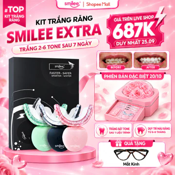 Trắng răng SMILEE EXTRA, bộ kit làm trắng răng từ 2-6 tone tại nhà, bộ quà tặng cho nữ, LIS
