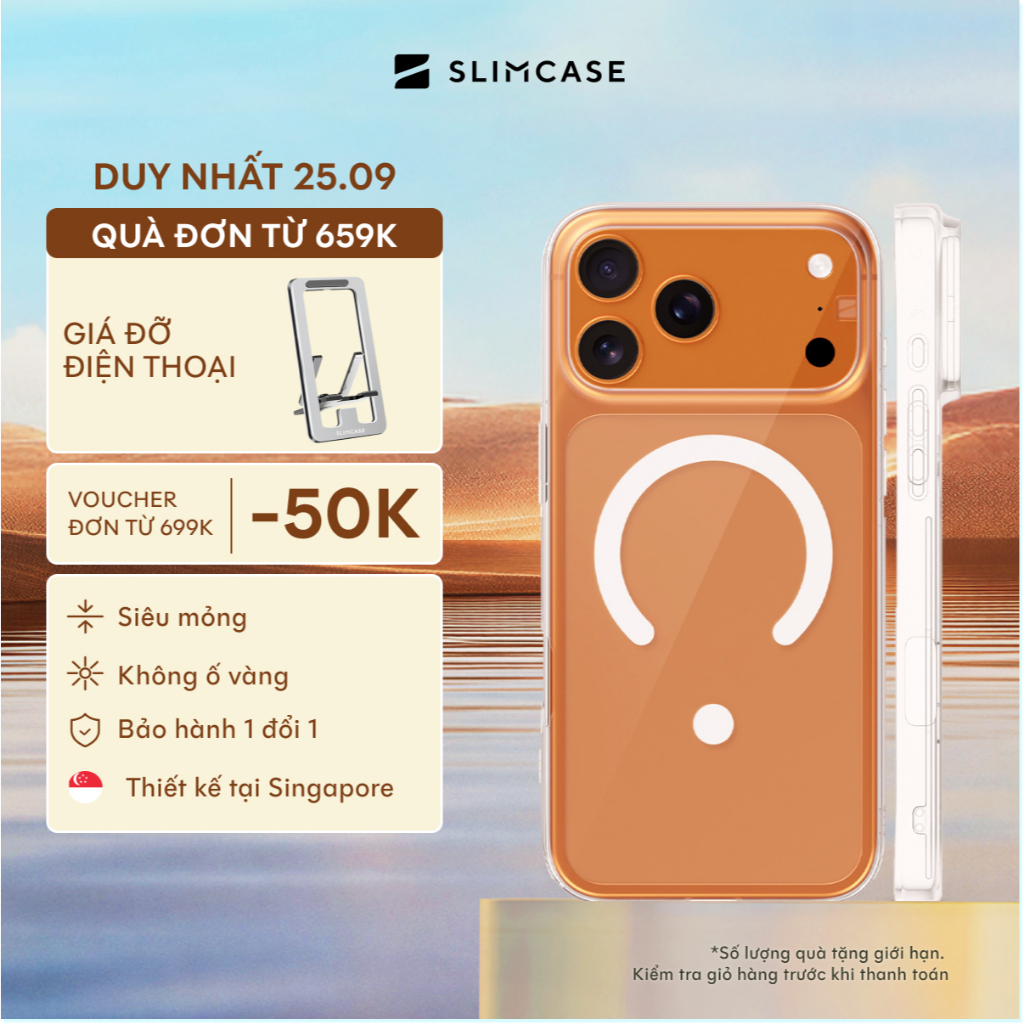 Ốp lưng iPhone 17 Pro Max / 17 Pro / 17 SLIMCASE - Không ố vàng, siêu mỏng, hỗ trợ sạc không dây