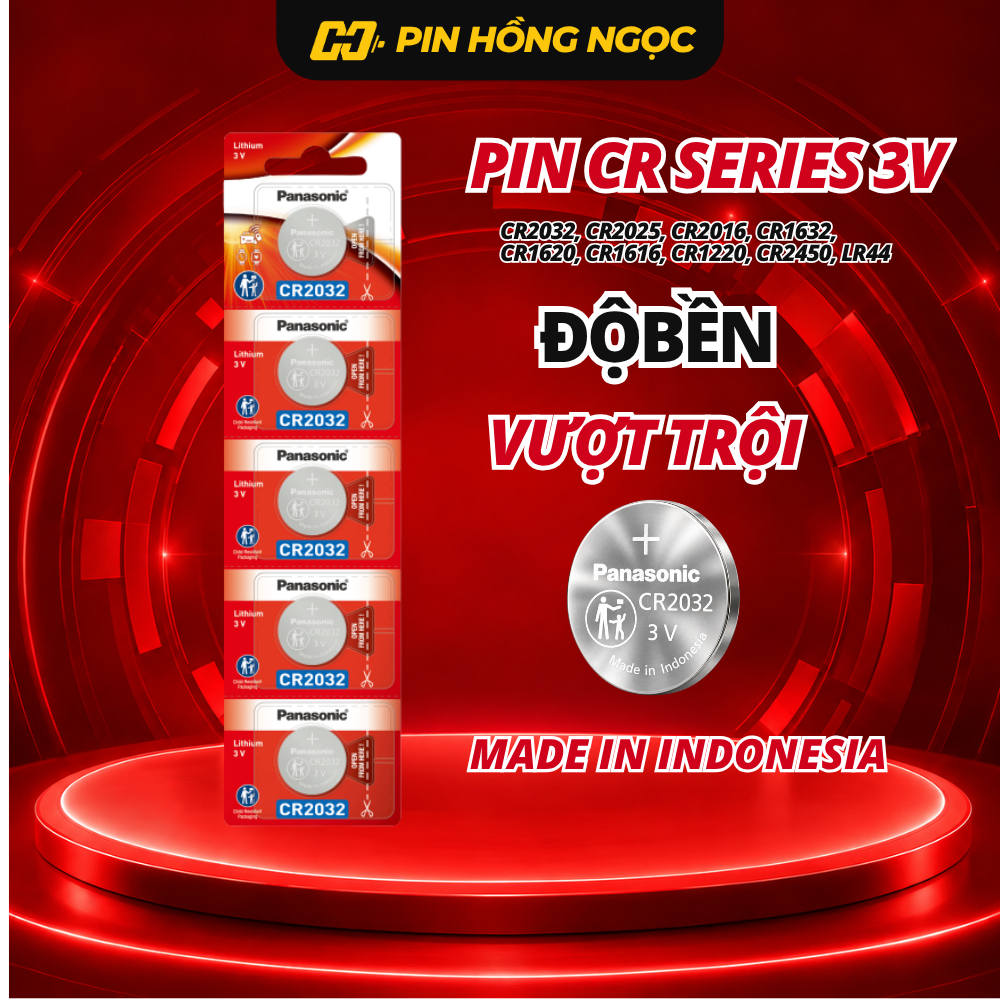 Vỉ 5 Viên Pin Panasonic CR2032 / CR2025 / CR2016 / CR1632 / CR1220 / CR1620 / CR1616 / CR2450 3V