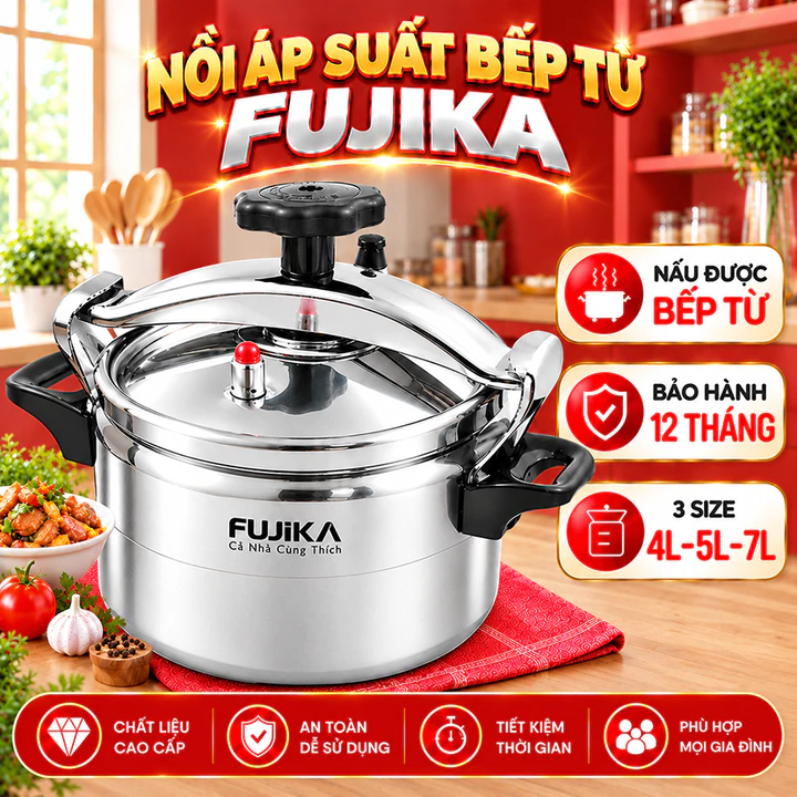 Nồi Áp Suất Bếp Từ FUJIKA, Nồi Hầm Nấu Đa Dạng, Đáy Dày Dặn Đun Mọi Loại Bếp, Dung Tích 4L 5L 7L