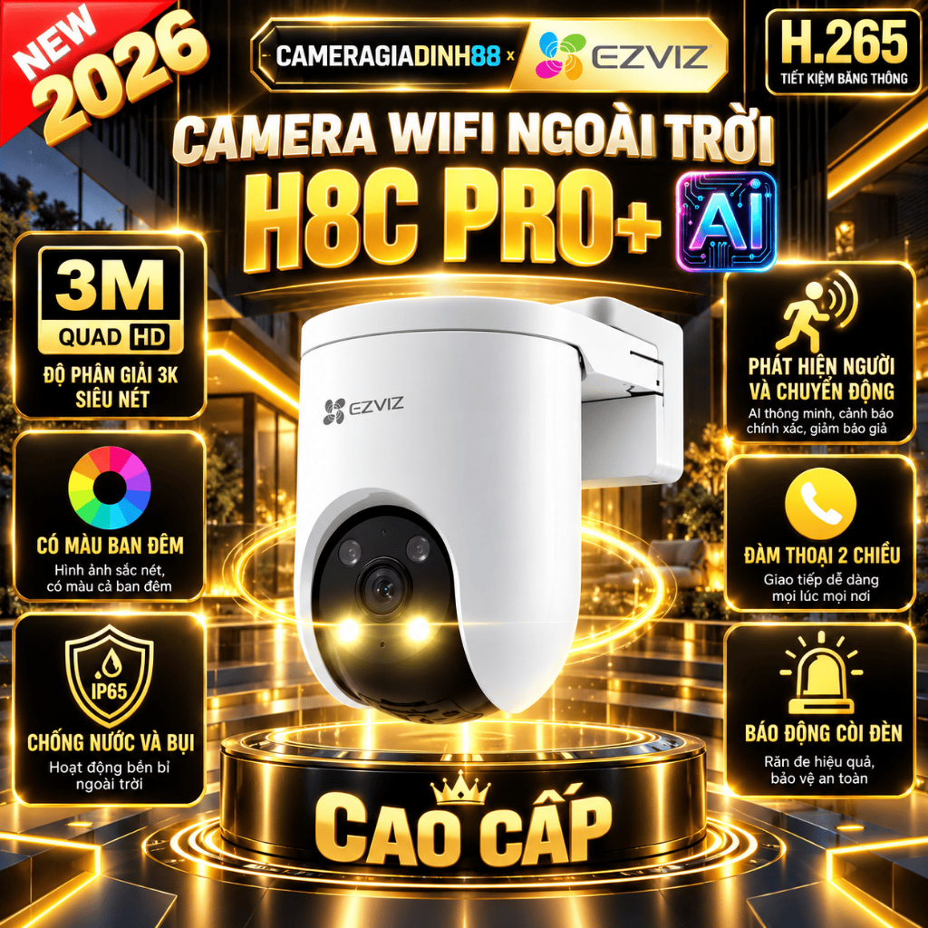 Camera ngoài trời Wifi EZVIZ C8C, H8C H8 PRO C8W Full HD 1080P 2K+ 4MP xoay 360 Độ, Có màu ban đêm