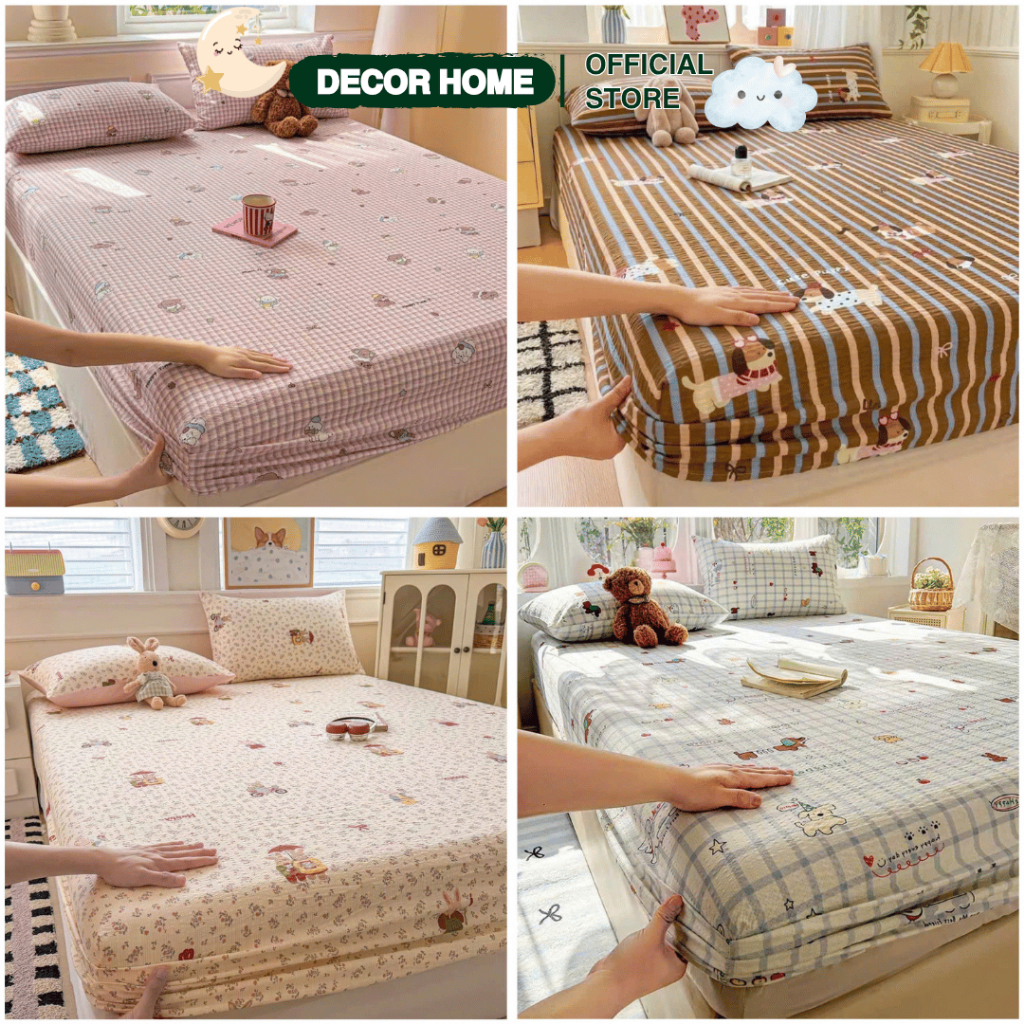 [Decorhome] Bộ Ga Gối Cotton Icy 3 Món – Bộ 3 Món Ga Gối Đũi Tơ Tre Cao Cấp Họa Tiết Vintage Thanh Lịch, Mềm Mát