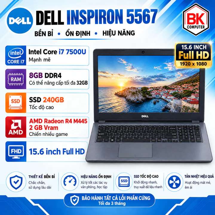 Laptop Dell inspiron 5565 5567 core i7 i5 mạnh mẽ card đồ họa rời 2GB màn Full HD cực mượt cho game và văn phòng