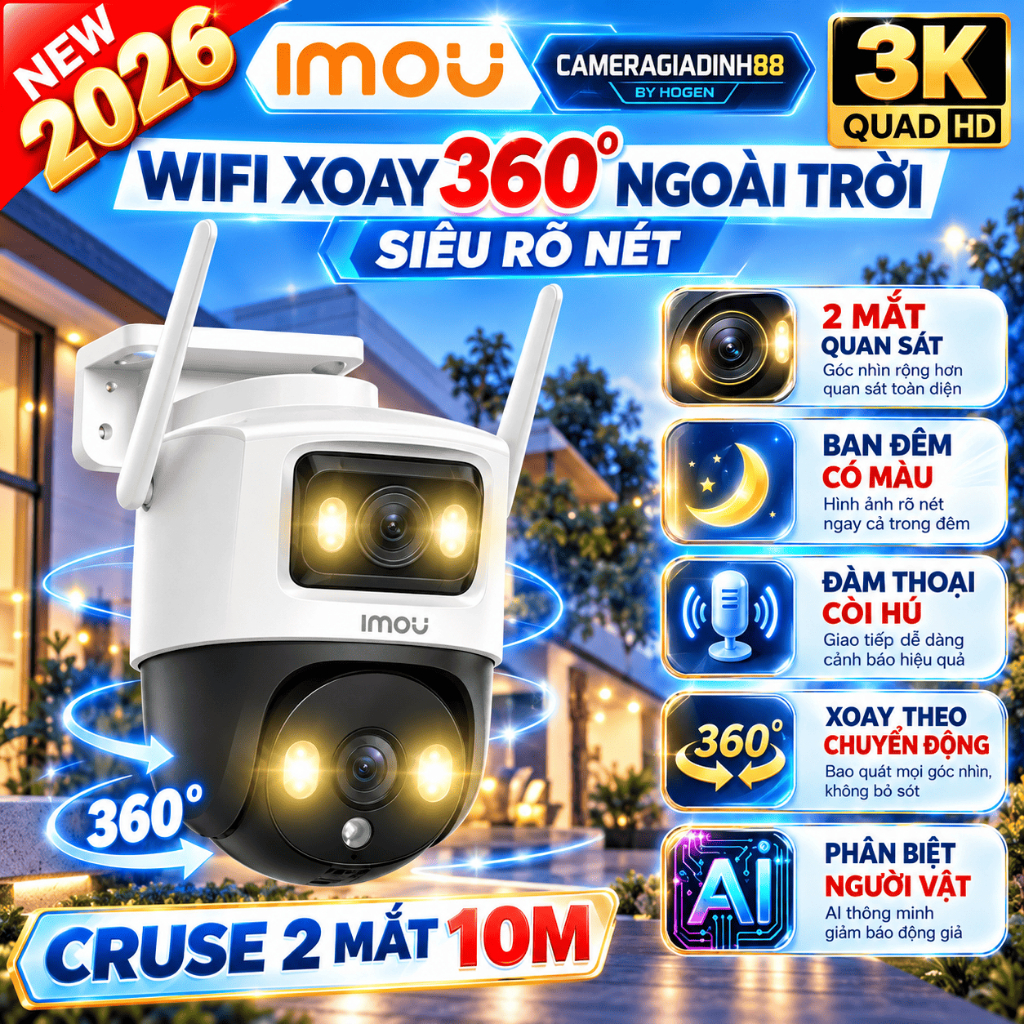 Camera Wifi IMOU Ngoài Trời 2 Mắt Quan Sát CRUISER DUAL, Xoay 360 độ 6MP 10MP 4MP S51FEP S31FEP