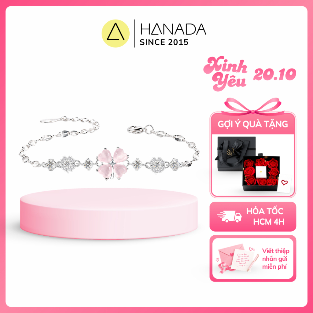 [BH TRỌN ĐỜI] Lắc Tay BẠC 925 Hanada Cỏ Bốn Lá May Mắn Hoa Đá Hồng Đính Đá, Vòng Tay Tiểu Thư Nơ Đá Quà tặng 2833 K16