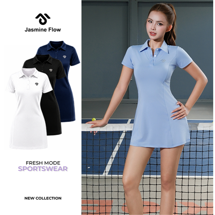 Váy Tennis Pickleball Nữ Cổ Trụ Dáng Suông Hiện Đại Cao Cấp, Thoáng Mát Có Kèm Quần Bảo Hộ JG019 - Jasmine Flow Premium