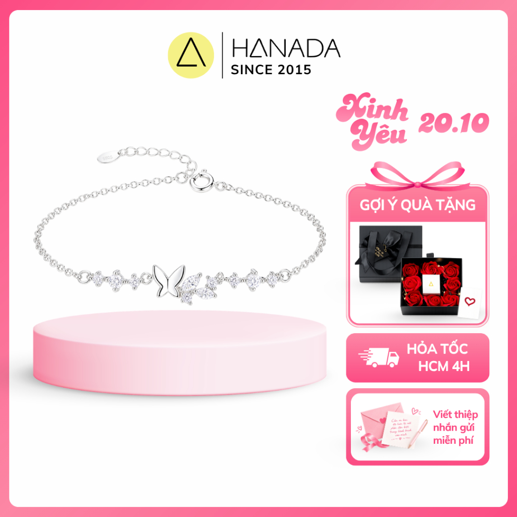 [QUÀ TẶNG 20/10 Ý NGHĨA] Lắc tay Bạc 925 Hanada Hồ Điệp Phối Đá, Vòng Tay Quà Tặng, Đi Tiệc, Mang hằng ngày 2331 I16