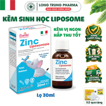 Kẽm Sinh Học Bambi ZinC Liposomiale Cho Bé, Kẽm Liposome Hỗ Trợ Tiêu Hóa & Đề Kháng Cho Bé, Vị Ngon Dễ Uóng, Lọ 30ml - Ý