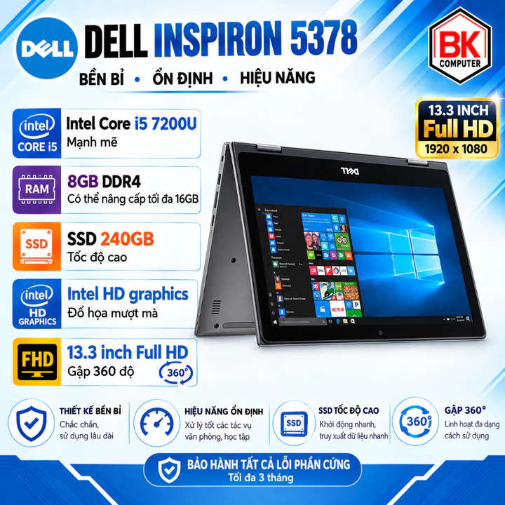 [Full HD cảm ứng 360] Laptop dell 5378 core i5 7200U mạnh mẽ sang trọng cho văn phòng