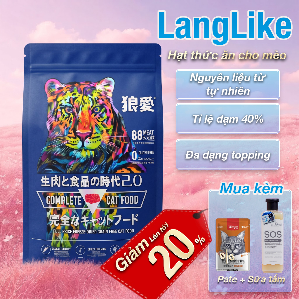 Hạt Langlike 5kg cho mèo , hạt mèo Langlike 5kg không độn ngũ cốc nhiều topping bổ sung dinh dưỡng