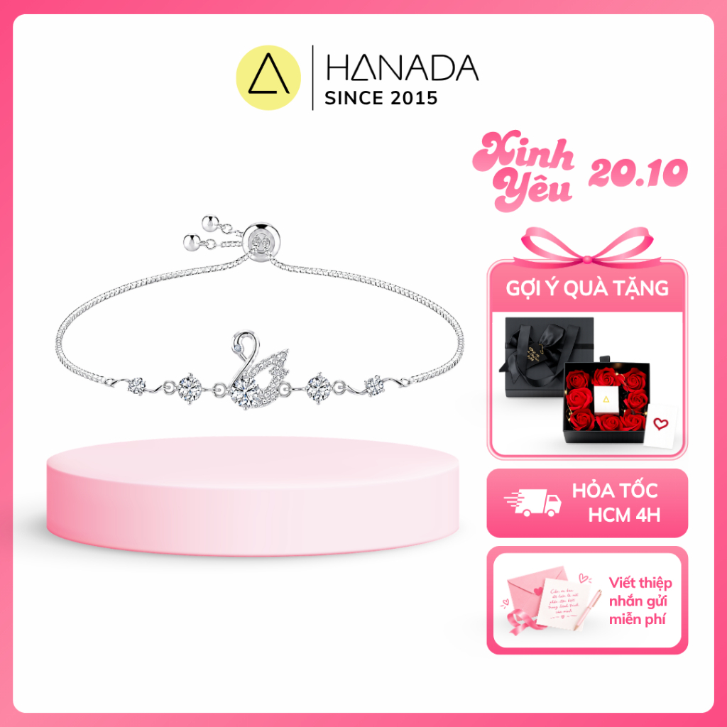[BẠC 925-BH TRỌN ĐỜI] Lắc tay Thiên Nga Dây Rút HANADA, Vòng Tay Đính Đá, Mang hằng ngày, Quà tặng Bạn Gái 2895 K14