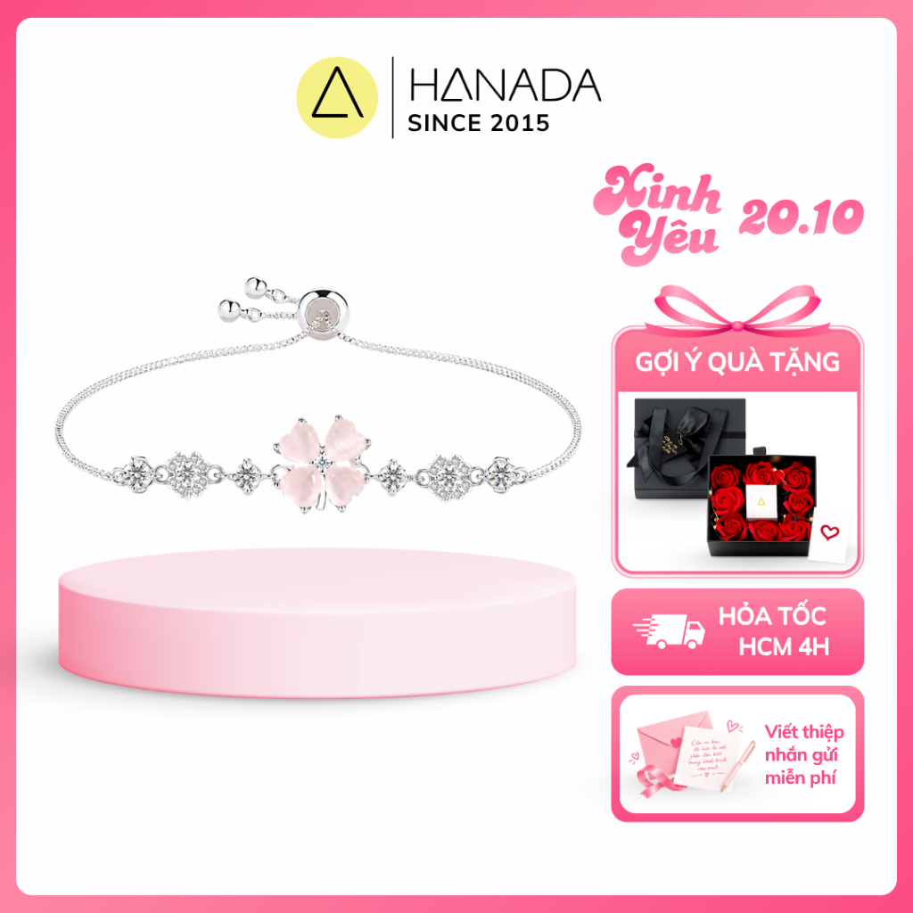 [QUÀ TẶNG 20/10 Ý NGHĨA] Lắc Tay BẠC 925 Hanada Hoa Đá Trắng Cỏ Bốn Lá May Mắn Đính Đá Freesize Tùy Chỉnh 𝟏𝟏𝟎𝟕 𝐊𝟏𝟔