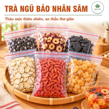 Trà Ngũ Bảo Nhân Sâm, trà thảo mộc bổ khí huyết, giúp ăn ngon ngủ ngon, cải thiện sức khỏe nam giới toàn diện