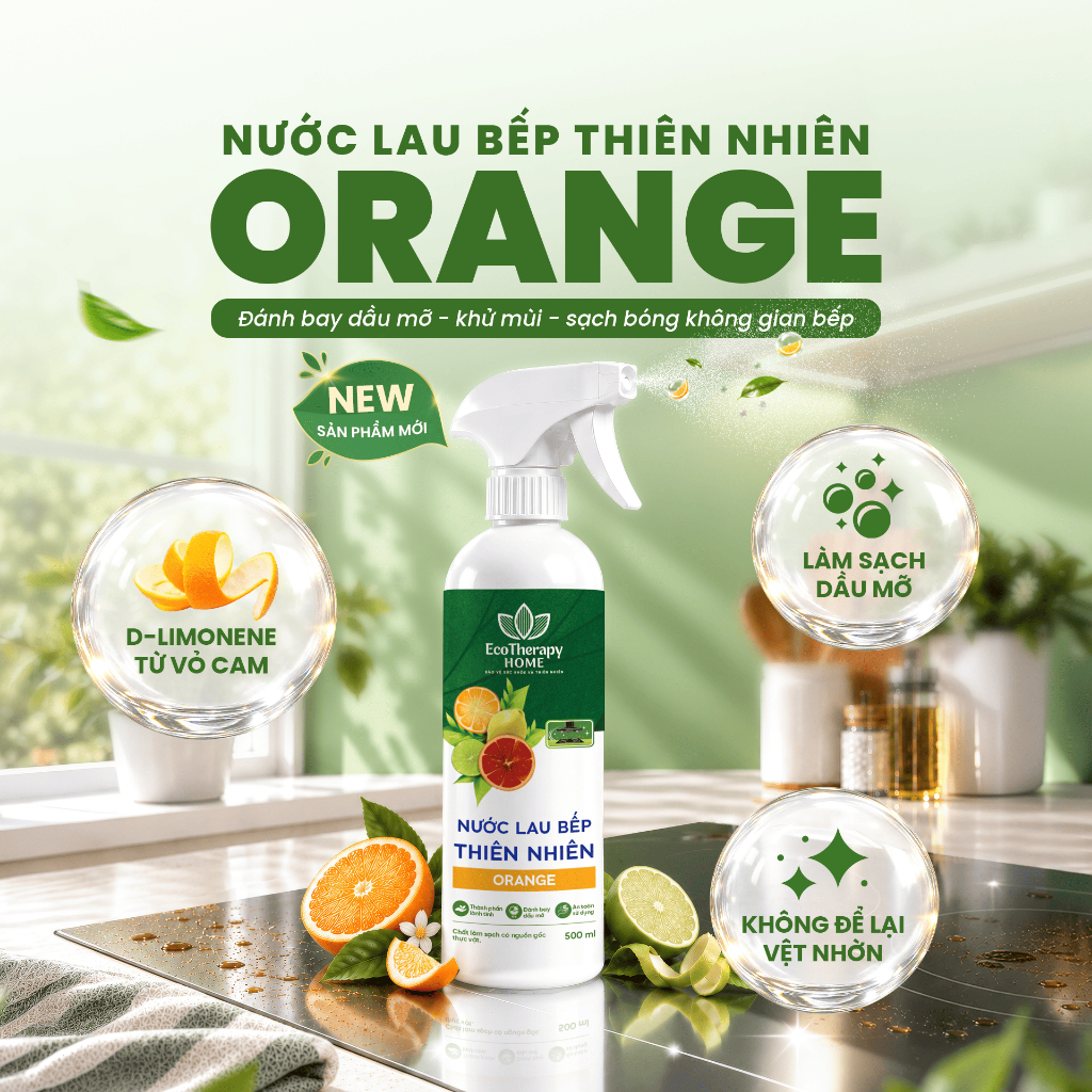 Nước Lau Bếp Thiên Nhiên ORANGE – Thành Phần D-Limonene Từ Vỏ Cam, Làm Sạch Dầu Mỡ, Khử Mùi Bếp Dapharco