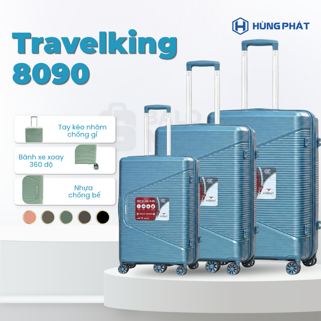 [HÙNG PHÁT] [Nới rộng mới ]Vali Du Lịch Chính Hãng Hùng Phát Travelking 8090 Nhựa PP Dẻo Chống Bể Vỡ Bảo Hành 10 năm