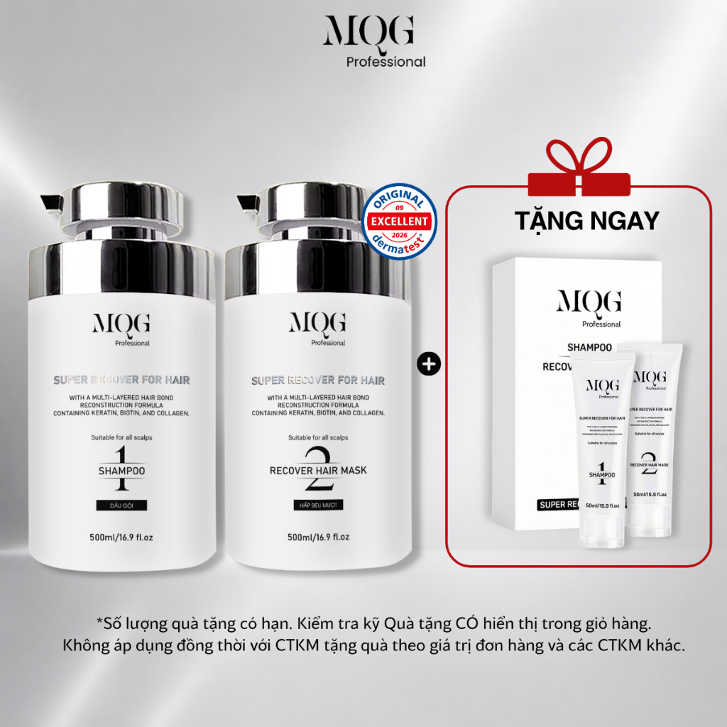 (COMBO 2) MQG Dầu Gội Hấp Kit Mini Phục Hồi Giảm Gãy Rụng Keratin Biotin Collagen Chuẩn Salon