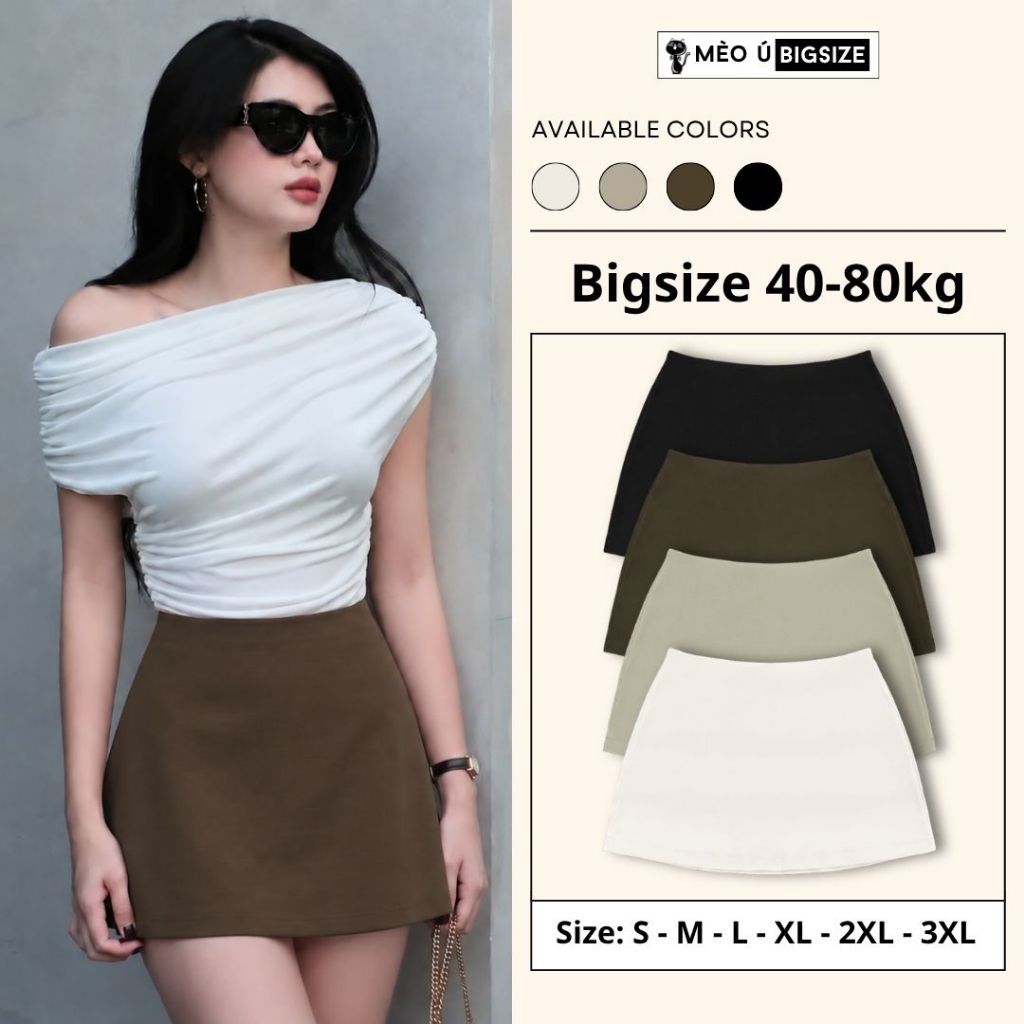 Chân váy kaki nữ BIGSIZE Mèo Ú váy ngắn chữ A cạp cao đứng form tôn dáng trẻ trung phong cách Hàn Quốc 582