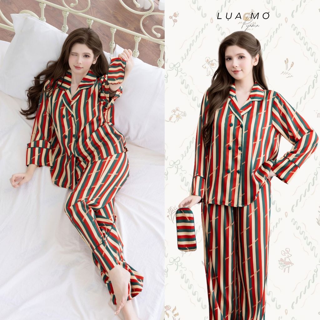 [MỞ BÁN SỚM] Pijama Tiểu Thư Form Vest Họa Tiết Noel De Luxe Vải Lụa Latin Cao Cấp - Đồ Bộ Lụa Mơ LM999