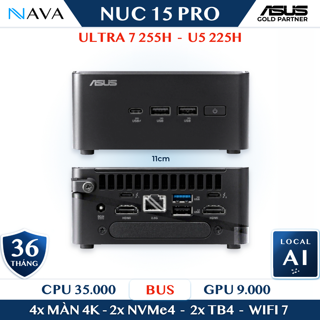 Mini PC ASUS NUC 15 PRO Tall Core Ultra 7 255H U5 225H DDR5 Thunderbolt Máy Tính AI Wi-Fi 7 Chính Hãng Bảo Hành 36 Tháng