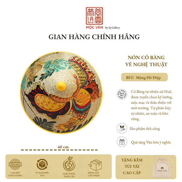 Nón Cỏ Bàng 16V Q Gallery - Đan Vẽ Tay - Mộng Hồ Điệp