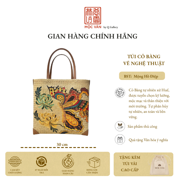 Túi Cỏ Bàng Tote Q Gallery - Đan Vẽ Tay - Mộng Hồ Điệp